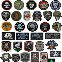 Skull Badges PVC Rubber Reflective IR Infrared Patches Embroidered HOOK Glow In Dark Patch for Caps Backpacks Jackets Clothing Haberdashery