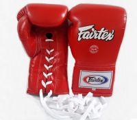 Fairtex Lace up Gloves BGL6 Red Competition Gloves (8,10,12,14,16 oz.) Pro fight MMA K1 นวมเชือก ใช้สำหรับแข่งขัน แฟร์แท็ค BGL6 สีเเดงล้วน