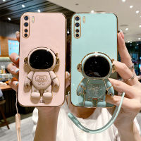 เคสโทรศัพท์ซิลิโคน TPU แบบนิ่มสำหรับ OPPO A91 / OPPO สายคล้องแบบมีเคส Reno3ลายการ์ตูนนักบินอวกาศเคสโทรศัพท์กันกระแทกสี่เหลี่ยมชุบ6D หรูหรา