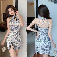 Summer New Vintage Neckline Sleeveless Slim Han Suit Modified Cheongsam Dress