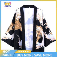 เสื้อเชิ้ตแขนสามส่วนลำลองทรงหลวมพิมพ์ลายมังกรเสื้อคาร์ดิแกน Kimono ญี่ปุ่นเสื้อลำลองฤดูร้อน