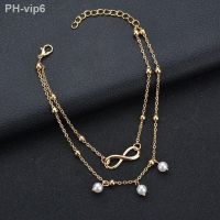 Boho Double Layers Pearl Pendant Anklets For Women gold Color Heart Infinity Ankle Bracelet Foot Jewelry Accessories