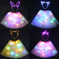 Girl Women LED Skirt Fairy Light Tutu Glow Cat Bunny Ear Crown Headband Party Gift Birthday Costume Wedding Halloween Christmas