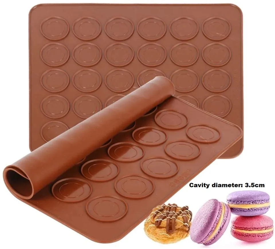 1pc Silicone Baking Mat With 30 Round Macaron Cavities