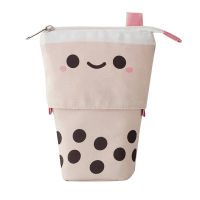 Cute Milk Tea Sliding Pencil Case School Office Stationery Pen Holder Supplies Storage Bag Cosmetic Box For Girls Gift