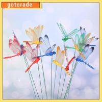 GOTORADE 5/10PCS 3D ลาน เครื่องประดับสนามหญ้า ด้วย Stem แท่งบาง ผีเสื้อจำลอง แมลงปอประดิษฐ์