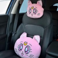 Cute Car Headrest Cartoon Kitty Neck Pillow Lumbar Pillow Kawaii Car Shoulder Pad Mirror Cover Gear Cover Pink Car Accessories