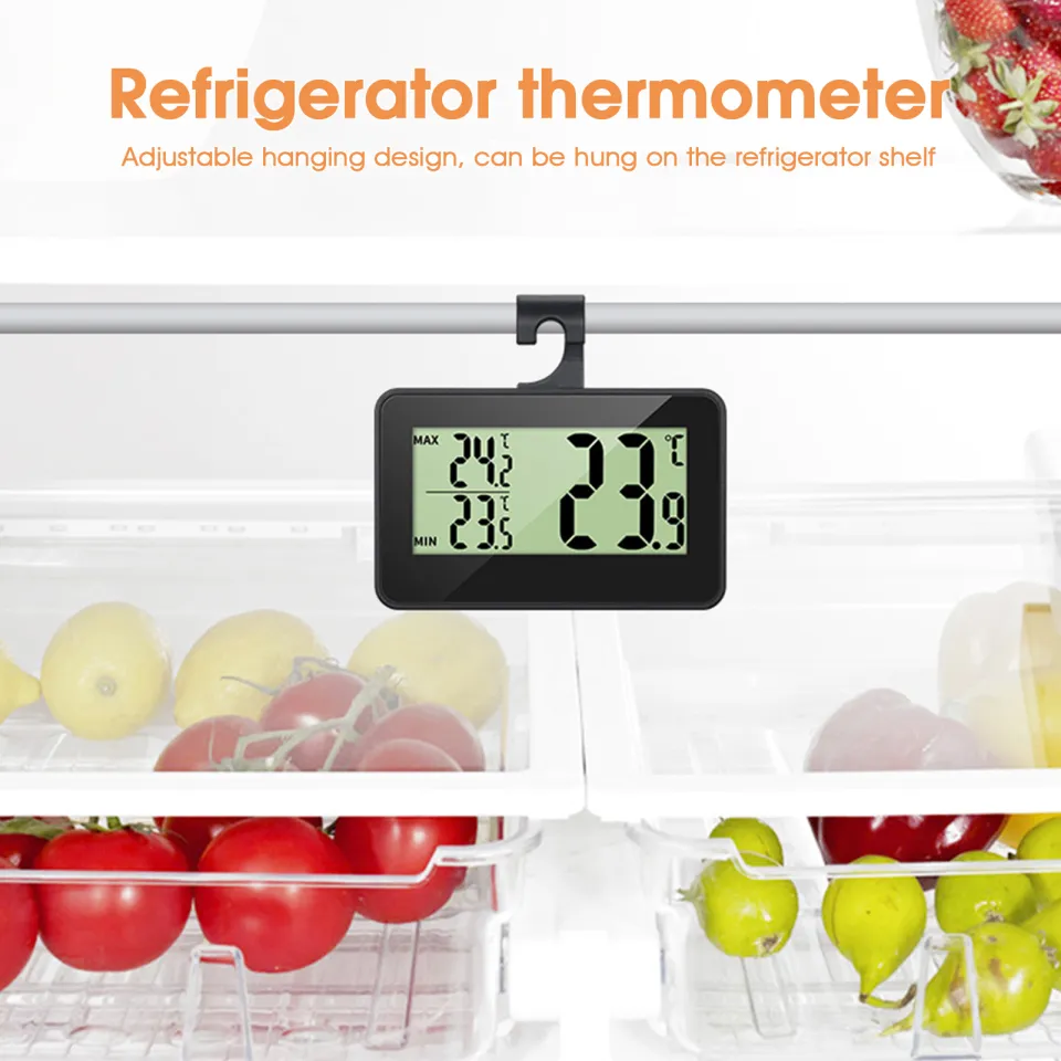 Refrigerator Thermometer - Mini Large LCD Display, Indoor Digital Fridge  Thermometer with Hook, for Room