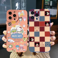 เคสป้องกันสำหรับ S23 Samsung Galaxy S22เป็นพิเศษ Plus Note 20 S21 FE S20มิกกี้คิตตี้ขอบสี่เหลี่ยมแมวแบบเต็มเคสป้องกัน