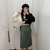 Uniqlo Sanlitun Produced 2021 Cotton Wrap Skirt Belted Skirt Slit Hip Cover Skirt Womens Clothing