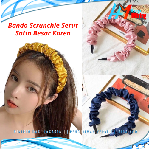 Hm Bando Korea Scrunchie Serut Satin Besar Korea Headband Ruffle Bandana Polos Wanita Bando Kain 