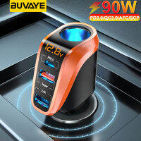 Buvaye Car Charger ซ็อกเก็ต90W จอแสดงผล LED Type-C PD20W USB 66W QC 3.0สำหรับ Samsung Xiaomi ADAPTER