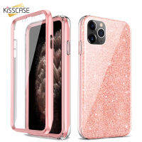 KISSCASE ฟิล์มกันรอยเคสโทรศัพท์ IMD หรูแบบ2-In-1สำหรับ IPhone 11 Pro Max X XR 7 8 Plus SE2020สไตล์ใหม่สีชมพูประกายป้องกันทุกส่วนสำหรับ IPhone 11 Pro Max (พร้อมฟิล์มกันรอย)