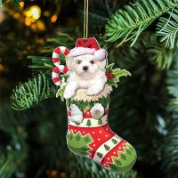 Cartoon Christmas Dog Socks Pendant With Hat Merry Christmas Decoration for Home Acrylic Dog Xmas Tree Ornament New Year Gifts Christmas Ornaments