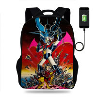 Anime Mazinger Z Backpack Boys Girls School Bag Book Bags Men Women Rucksack Teens USB Travel Knapsack Mochila