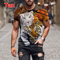 2023 Customized Fashion Hot Summer Fierce Tiger 3D Printing  Casual T-shirt Short-sleeved Fun Trend Round Neck Short-sleeved Top T-shirt，Contact the seller for personalized customization