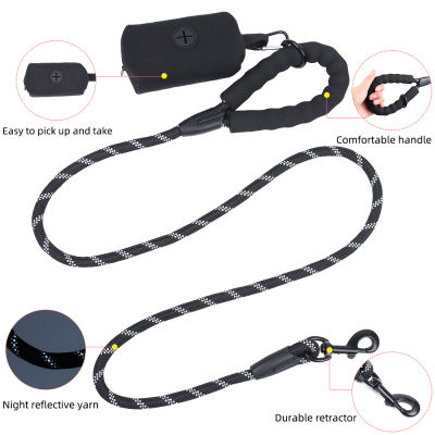 Pet Nylon Leash Outdoor Safety Leashs To Prevent Dog From Bursting Traction Rope Garbage Bag Set For Cat Dogs Accessories