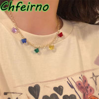 สร้อยคอพร้อมจี้ผู้หญิง Chfeirno ผีเสื้อสีสันสดใสเรียบง่าย