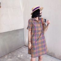 Burberry Dress Boutique Summer Slim Plaid Shirt Dress Long Short Sleeve A Temperament Female