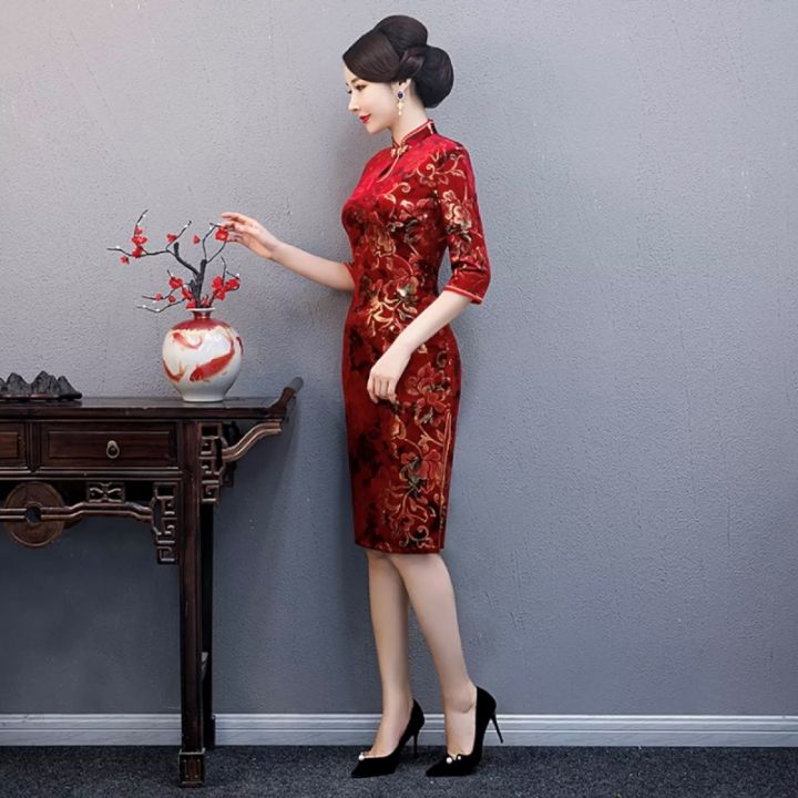 ส่งเร็วพิเศษ-ใหม่แฟชั่น-charming-ผู้หญิงจีนชุดยาว-cheongsam-ชุดราตรี-qipao