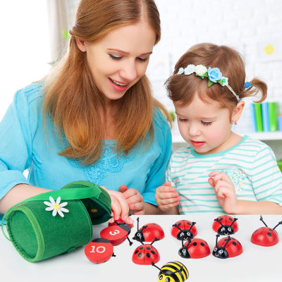 Wooden Counting Ladybugs Toys Beetle 0-10 Numbers Learning Count Ladybug Educational Kid Toys Early Educational Game