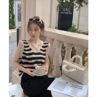 COD SDFSDTFGER Retro Striped Hollow Vest Summer Thin Vest Loose and Thin Outer Wear Sleeveless Knitted Top