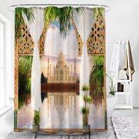 【cw】 Natural Sea View Shower Curtain Imitation Window Balcony Summer Ocean Forest Castle Decor Bath Courtains Polyester with Hook