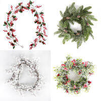 【cw】Christmas Wreath Barries Cones Artificial Vine Hanging Floral Foliage Garland Christmas Decorations for Home Navidad Natal 2022 ！