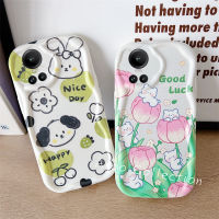 Phone Case เคส OPPO Reno10 Reno10Pro + Plus Reno8 Z Reno7 Z Reno6 Z 5G 4G เคสลายการ์ตูนกระต่ายทิวลิปแบร์กระต่าย2023ปกป้องเลนส์มาการอนนิ่ม