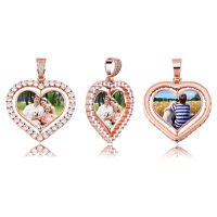 TOPGRILLZ Heart Shaped Custom Photo Spin Double Sided Medallion Pendant Necklace With 4mm Tennis Chain Zircon Hip Hop Jewelry