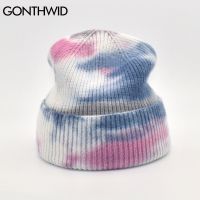 【YD】 GONTHWID Knitted Tie Dye Men Brimless Skullcap Streetwear Hip Hop Headwear Bonnets Hats Caps