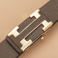 Coffee Automatic Metal Buckle Belt For Men Genuine Leather Waistband High Quality luxury  Brand Casual Cowskin Ceinture Homme Belts