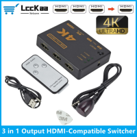 HDMI เข้ากันได้สวิทช์3 In 1เอาท์พุท HDMI Switcher S Plitter สนับสนุน4พัน3D HDCP1.4ที่มีระยะไกลสำหรับ PS4 X DVD HD แล็ปท็อปพีซี