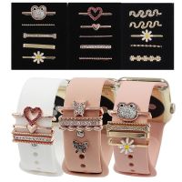 Metal Charms Frog Hollow Love Heart Decorative Ring Diamond Ornament Smart Watch Silicone Strap Accessory For Apple Watch Band