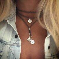 【DT】hot！ Boho Coin Disc Layered Rope Choker Necklace for Southwestern