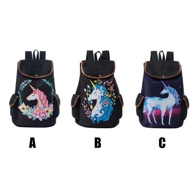 Women 2018 New Fashion Unicorn Pattern Drawstring Backpack Bag Beg