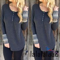 ❀▩▽ ✽UP✽Women Round Neck Button Down Long Sleeve Loose Knit Sweater Jumper Top Grey