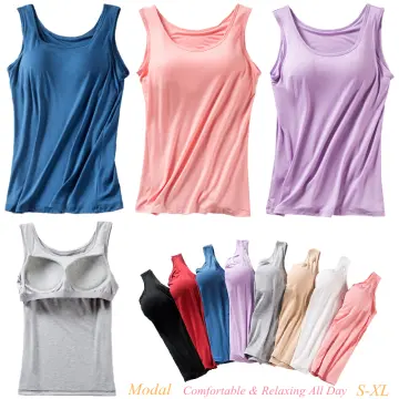 Women Camisole with Built in Padded Bra Tank Tops Cami Sleeveless Summer  Causal 