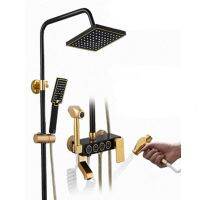 【LZ】¤  Black Gold Button Space Aluminum Shower Set Bocal Dobrável Rotativo Torneira De Água Quente E Fria Banheiro Multi-função