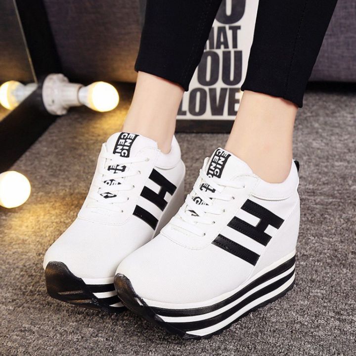 fashion-womens-striped-shoes-wedge-heel-sport-lace-up-sneakers