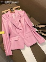 ℡◕ↂ gsgw Lautaro-Blazer rosa de couro feminino manga longa slim fit jaquetas luxuosas curtas elegantes macias 5XL primavera 2022