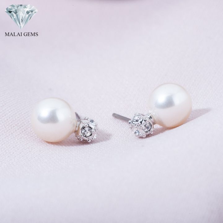 malai-gems-ต่างหูมุก-เงินแท้-silver-925-เพชรสวิส-cz-เคลือบทองคำขาว-รุ่น-11003634-แถมกล่อง-ต่างหูเพชร-ต่างหูเงินแท้