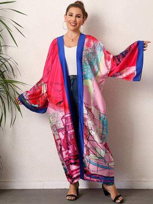 Astrid ขนาดพิเศษเสื้อคาร์ดิแกน Kimono ด้านหน้าสำหรับผู้หญิงแบบเปิดแจ็กเก็ตญี่ปุ่นเข็มขัดพิมพ์ลายกราฟิก DK818ชุดเดรสสตรีเสื้อคลุมกิโมโนยาว