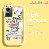 Jlingji เคสสำหรับ Xiaomi Redmi 10 5G Redmi Note 11E 5G Redmi 11 Prime 5G เคสการ์ตูน Happy Doraemon Patten สีสันสดใสรูปกล้องมอนสเตอร์ตัวน้อยนิ่มสำหรับเลนส์กันกระแทกแบบใสเคสมือถือความคิดสร้างสรรค์โปร่งใสเรียบง่ายฝาครอบป้องกันซิลิโคน