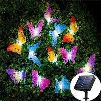 12 Led Solar Powered Butterfly Fiber Optic String Light Waterproof Outdoor Garden Courtyard villa terrace color Lights