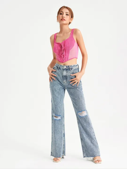 Cider Denim Ripped Flares กางเกงยีนส์ขายาวผู้หญิง กางเกงยีนส์ขาม้า แต่ง