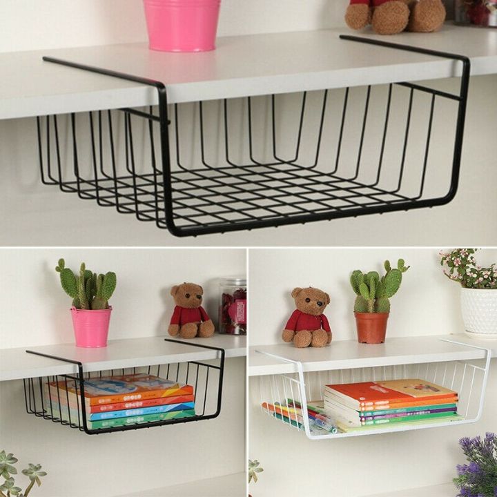 Metal Iron Kitchen Organizer Shelf Cabinet Hanging Basket Rack Desk Cabinet  Storage Rack Under Table Hanging