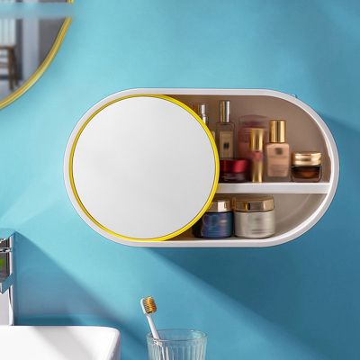 Make Up Case Organizer Makeup Storage Mirror Rack Holder Bathroom Toiletries Shelf Wall Hanging Storage Organizer