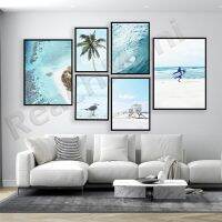 California Waves Aerial Surfing Seagull Rescue Station White Sand Sea Six - Ocean Beach Palm Tropical Print Landscape Poster For Beach Lovers