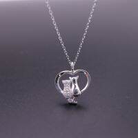 Silver thai 925 Silver Cubic Zirconia cat pendant Necklace ,สร้อยคอจี้แมวขนาด18inch +2เป็นเงินแท้ Cat Pendant Chain